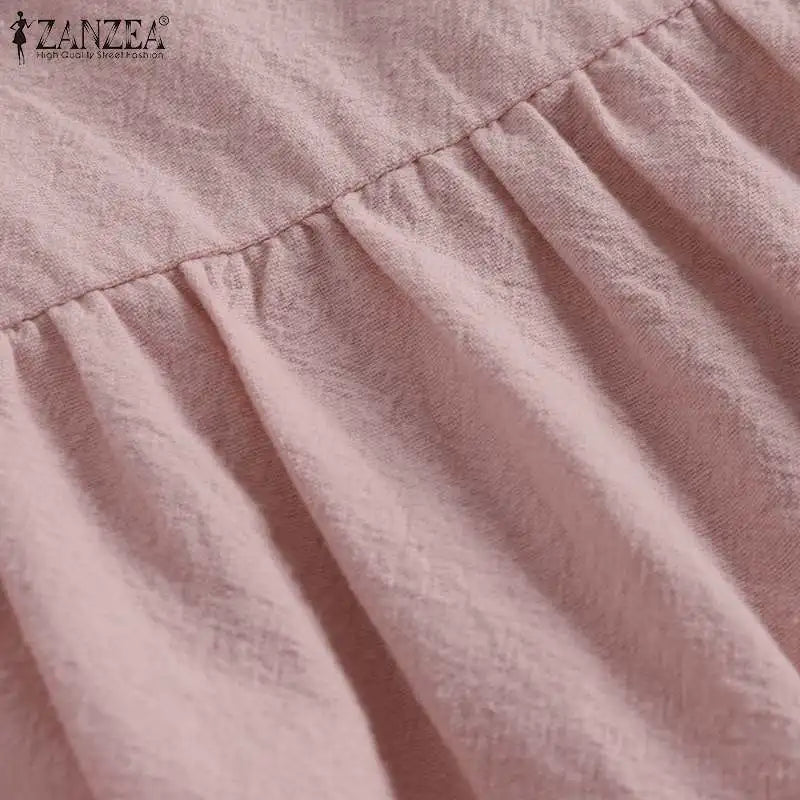 ZANZEA Elegant Solid Blouse Women Long Sleeve O Neck OL Work Shirt Spring Autumn Fashion Tunic Tops Blusas Female Loose Chemise