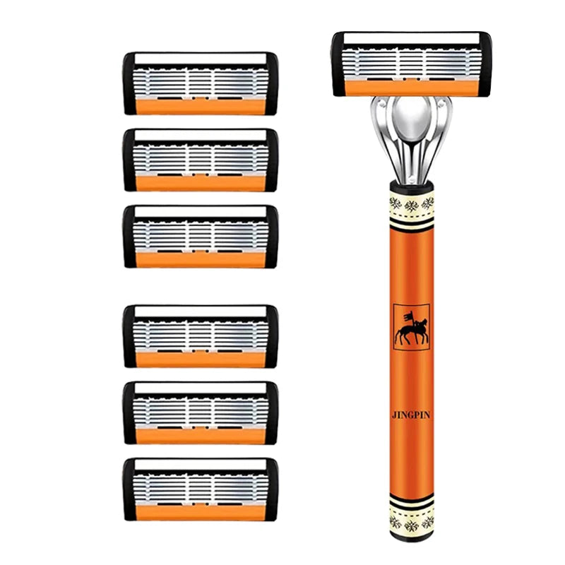 6-Layers Safety Razor Set High Quality Men Shaving Razor Sharp Stainless Steel Changeable Shaver Head Blades