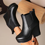 Women Platform Wedge Heel Chelsea Ankle Boots, Elastic Side Slip‑On Faux Leather Solid Color Spring Autumn Casual Short Booties