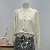Autumn Winter 2026 Soft Elegant O-neck Loose Casual Sweaters Women Knitted Chic Embroidery Cardigan Basic Colorful Buttons Tops