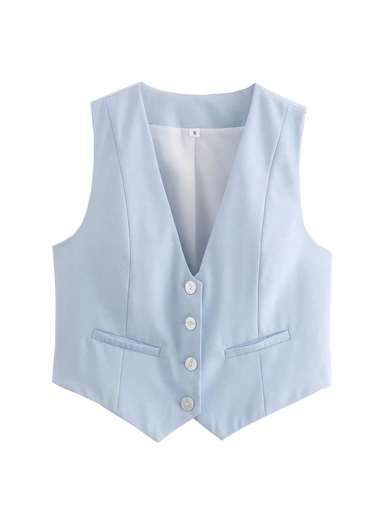 HH Elegant Womens Minimalist Solid Color Suit Vest Fitted Waist V Neck Office Workwear Business Waistcoat Casual Streetwear Tops