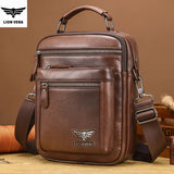 LION VERA Men's Shoulder Bag Casual Mobile Phone Zipper Bag Large Capacity Business Genuine Leather Travel Crossbody Bag