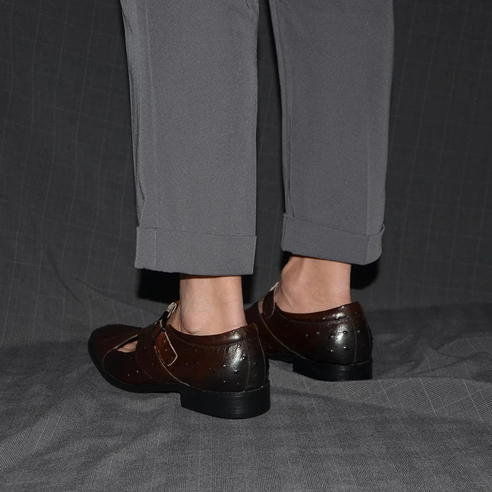 Rome Style Men's Sandals Genuine Cow Leather Summer Buckle Strap Hollow Out Casual Business Wedding Dress Shoes Men Open Shoes