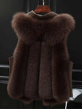 Faux Fur Plush Vests Women Loose Sleeveless Waistcoats Female 2024 New Autumn Winter Fashion Outwears Lady PU Leather Fur Vest