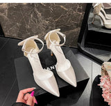 New One line Ribbon White Wedding Shoes Sweet Bow Bridal Shoes Large Heels