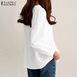 ZANZEA Elegant Solid Blouse Women Long Sleeve O Neck OL Work Shirt Spring Autumn Fashion Tunic Tops Blusas Female Loose Chemise