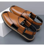 PU Leather Men's Sandals Handmade Stitching Beach Shoes Non Slip Hollow Out Shoes Outdoor Casual Sandaly All-match Man Sandalias