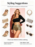 Women 2 Piece Outfits Long Sleeve Crop Top + Metallic Gold Drawstring Ruched Shorts Set Nightclub Party Clubwear Matching Sets