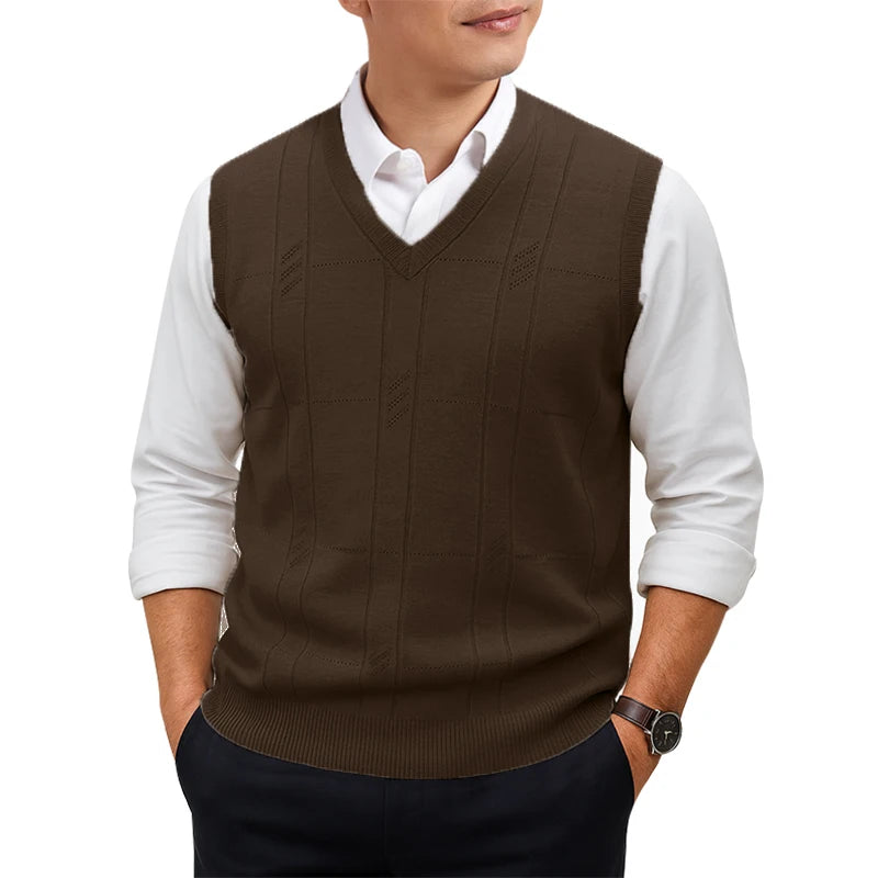 Men's Sleeveless Sweater Vest Lightweight V-Neck Solid Vest Pullover Twist Knit Sweaters Autumn Mens Outerwear