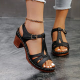 2026 Summer Plus Size 36-43 Sandals for Women, Stitched Thick High Heel, Comfortable Peep Toe, Single Strap Women's Sandals 43