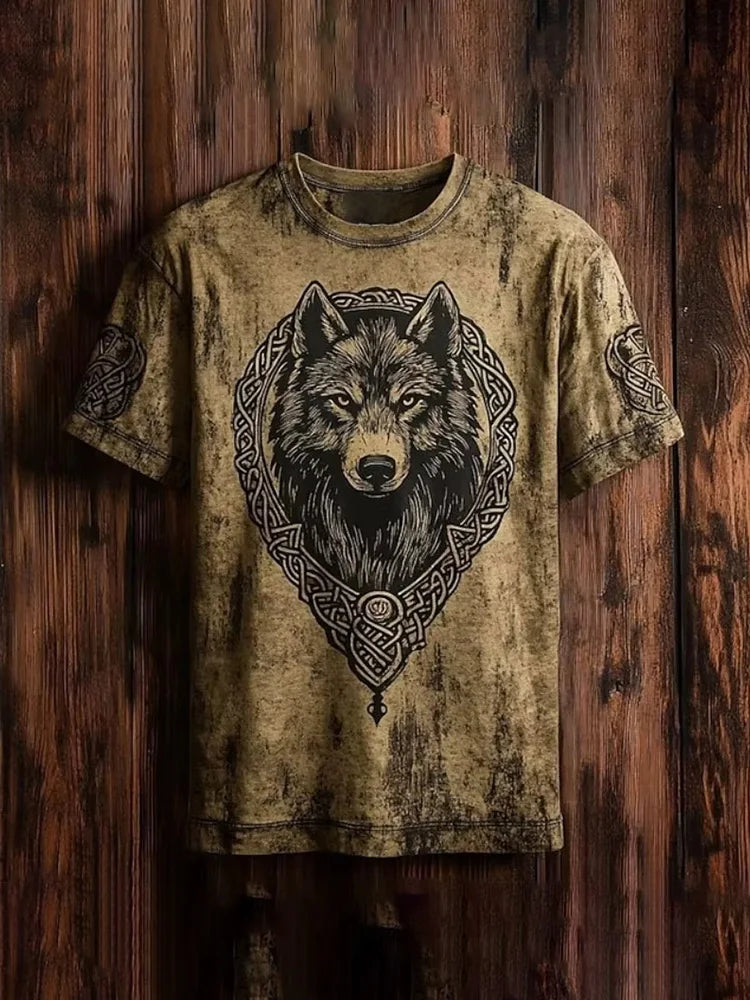 New Retro-style Outdoor Street Men's Loose Short-sleeved Casual Shirt With Tribal Ethnic Symbol Print Men's Fashionable T-shirt