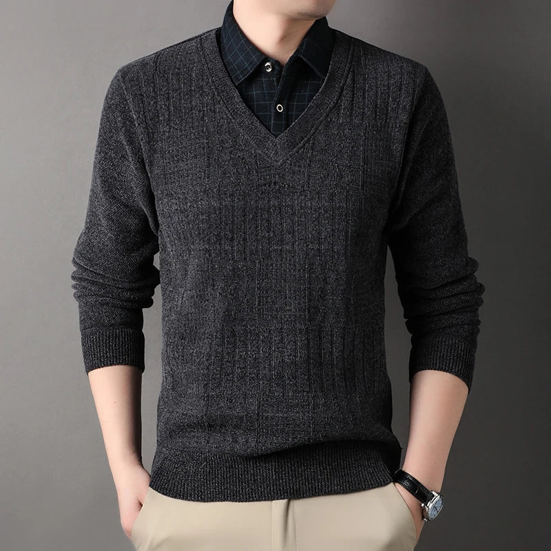 Winter Men Fleece Sweater Thickened Pullover Shirt Collar Sweaters Velvet Clothing Autumn Winter Jumpers Fashion Knitwear