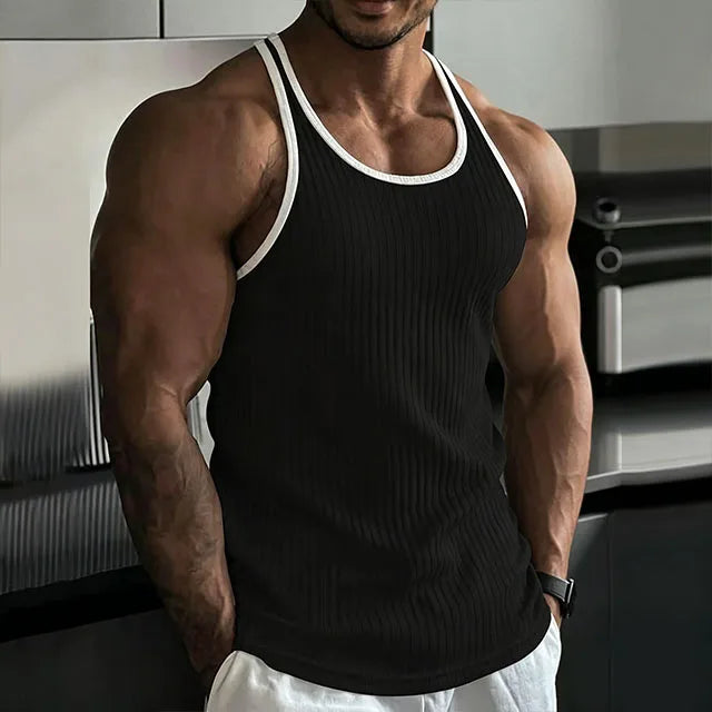 2026 New Men's Rib Knit Tank Tops Elastic Slim Fit Fitness Gym Vest Sleeveless Muscle Shirts for Running Training