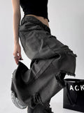 American Vintage Trend Ripped Frayed Black Baggy Jeans Women Y2K Street-Style Distressed Design Fashionable Versatile Wide-Leg Pants