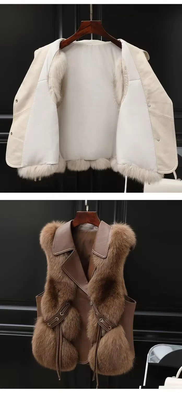 Faux Fur Plush Vests Women Loose Sleeveless Waistcoats Female 2024 New Autumn Winter Fashion Outwears Lady PU Leather Fur Vest