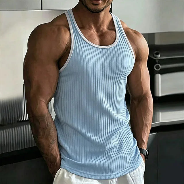 2026 New Men's Rib Knit Tank Tops Elastic Slim Fit Fitness Gym Vest Sleeveless Muscle Shirts for Running Training