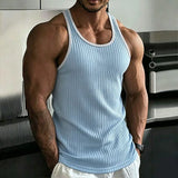 2026 New Men's Rib Knit Tank Tops Elastic Slim Fit Fitness Gym Vest Sleeveless Muscle Shirts for Running Training