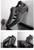 Men's Genuine Leather Sandals Men Summer Hollow Breathable Leather Shoes Mens Casual Soft Comfortable Flats EU Sizes 38-48