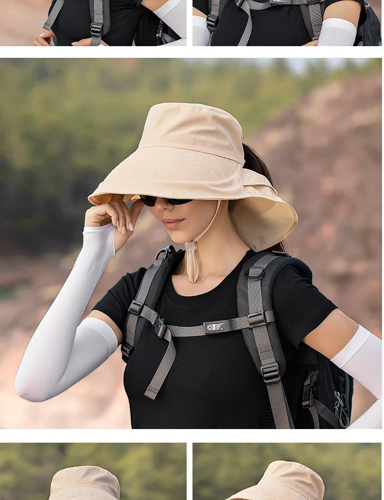 Designer Lightweight Ponytail Hole Visor Hats Summer Bucket Hats for Women Big Brim Outdoor Eye Protection Sunscreen Cap Sun Hat
