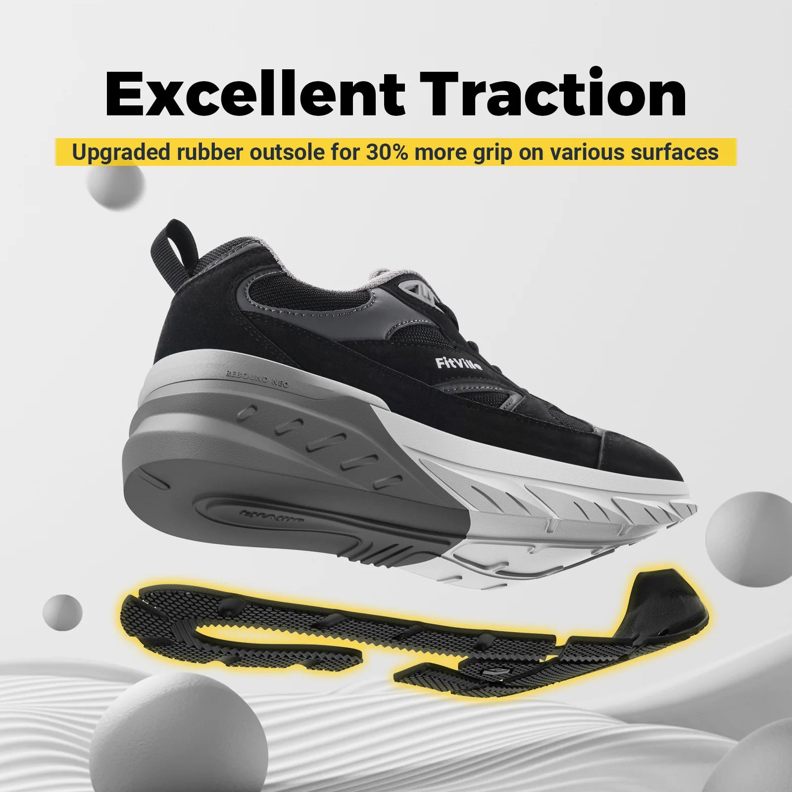 FitVille Newest Walking Shoes for Men Wide Width Sneakers with Arch Support for Flat Feet Heel Pain Relief Plantar Fasciitis