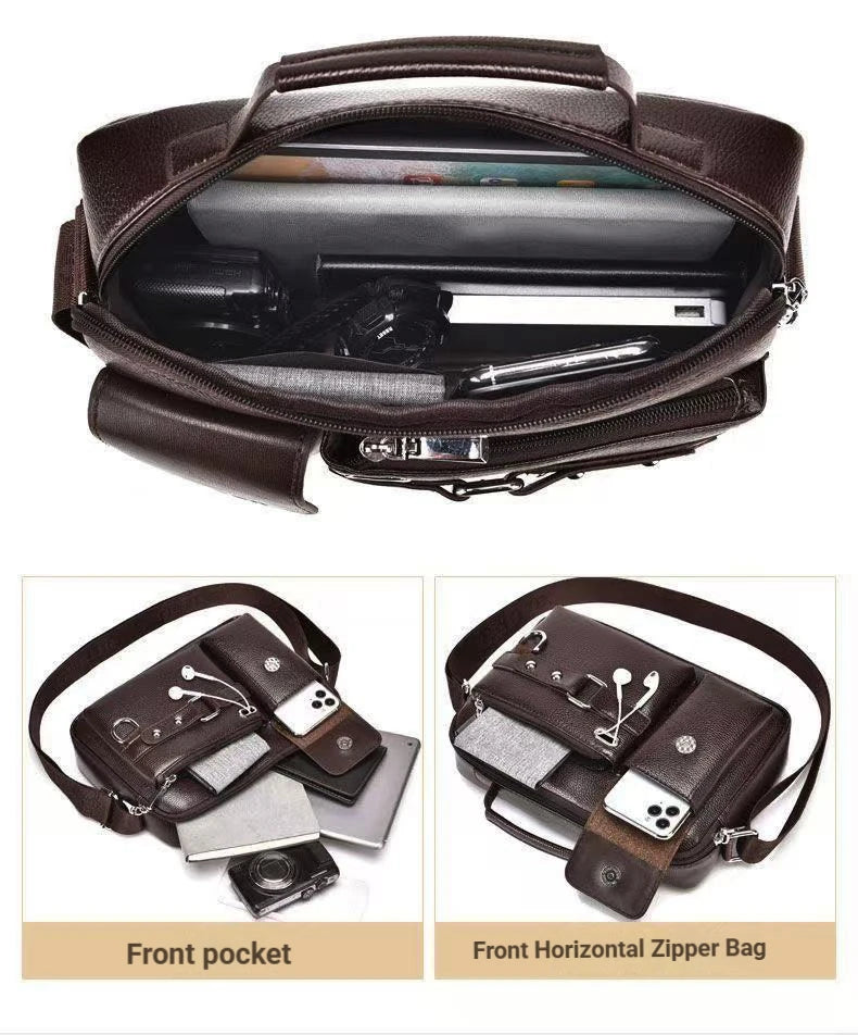 Men's Retro Messenger Bag with Waterproof Design, Large Capacity Laptop Briefcase for Office Work, Travel and School