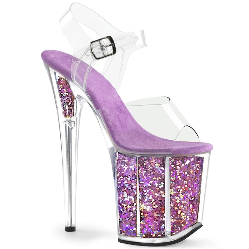 Rncksi 2025 Fashion Sexy Pole dancing Summer 20cm PVC Women Sandals Thin High Heels Sandals Slip-On Size 35-42
