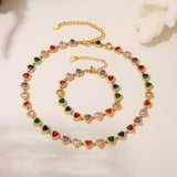 Colorful Zircon Necklace Heart Chain Bracelet Set Women's 316L Stainless Steel Gold-Plated Luxury Wedding Jewelry Accessories