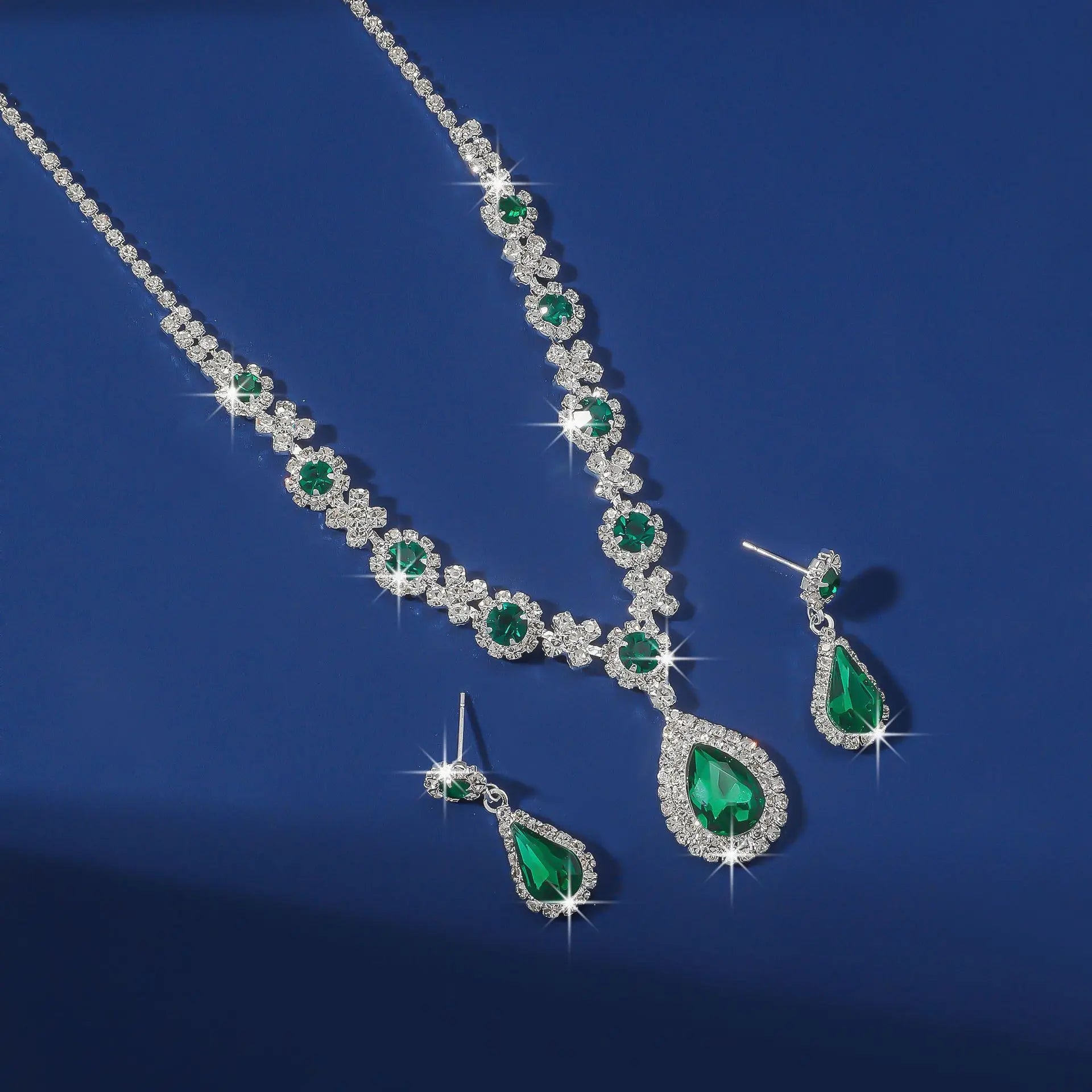2pcs/set Jewelry Sets Women Elegant Waterdrop Rhinestone Pendant Necklace stud Earrings Wedding Dress Bridal Jewelry Set