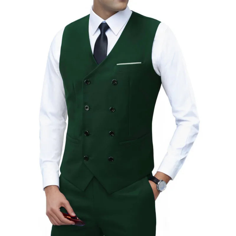 New Brand Dress Vests for Men Casual Slim Fit Mens Suit Vest Double Breasted Waistcoat Gilet Homme Formal Business Jacket