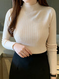 2026 New Autumn Winter Knitted Ribbed Jumper Tops Women Turtleneck Pullovers Sweaters Long Sleeve Korean Slim-fit Female Sweater