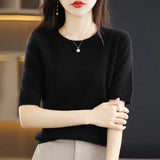 Spring Autumn Women Sweaters Short Sleeves O-neck Bottoming Shirts Knitwear 2026 Summer Knit Tops Pullovers Korean Jumpers