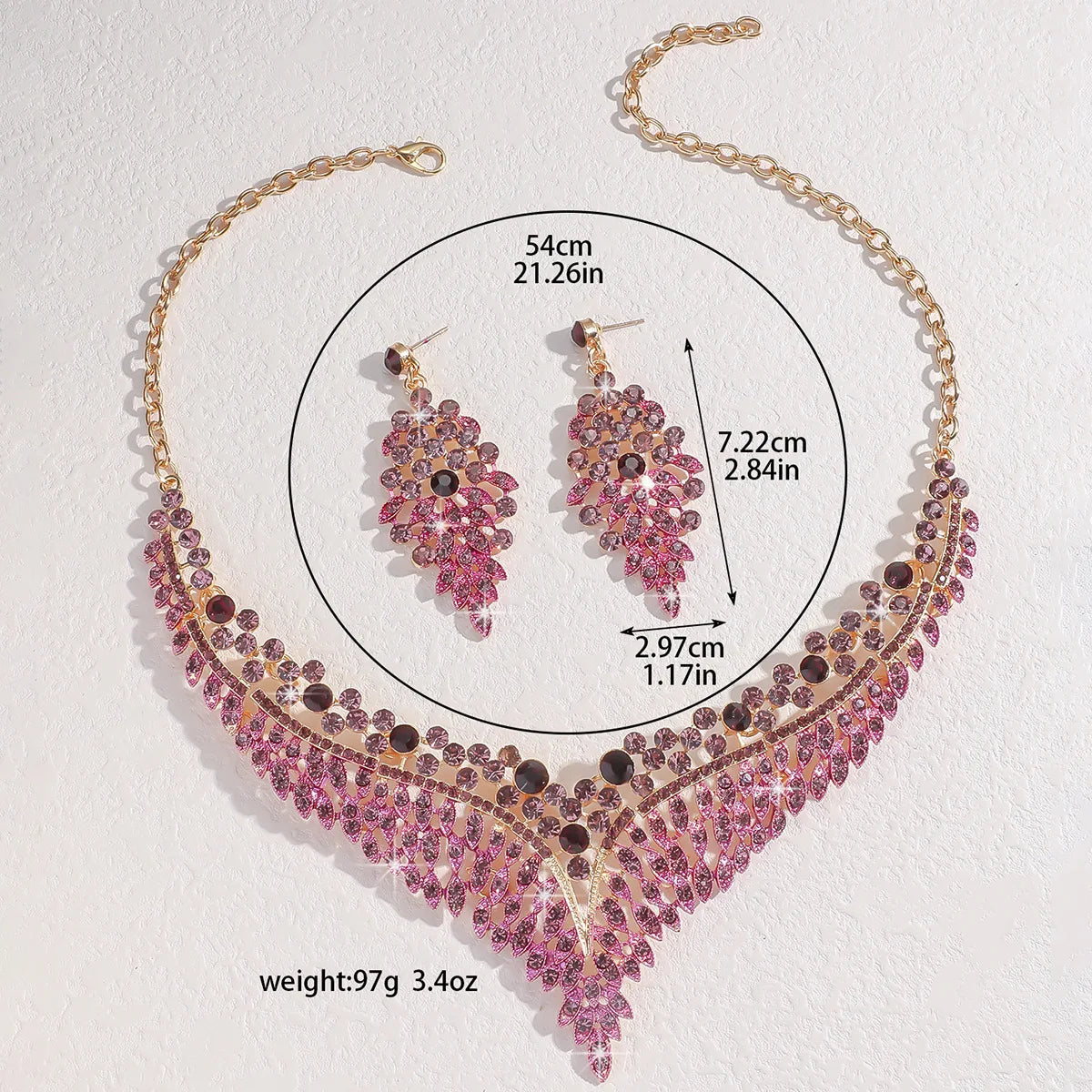 FYUAN Luxury Inlay Rhinestone Necklace Earrings For Women Purple Crystal Water Drop Pendant Wedding Bride Jewelry Sets