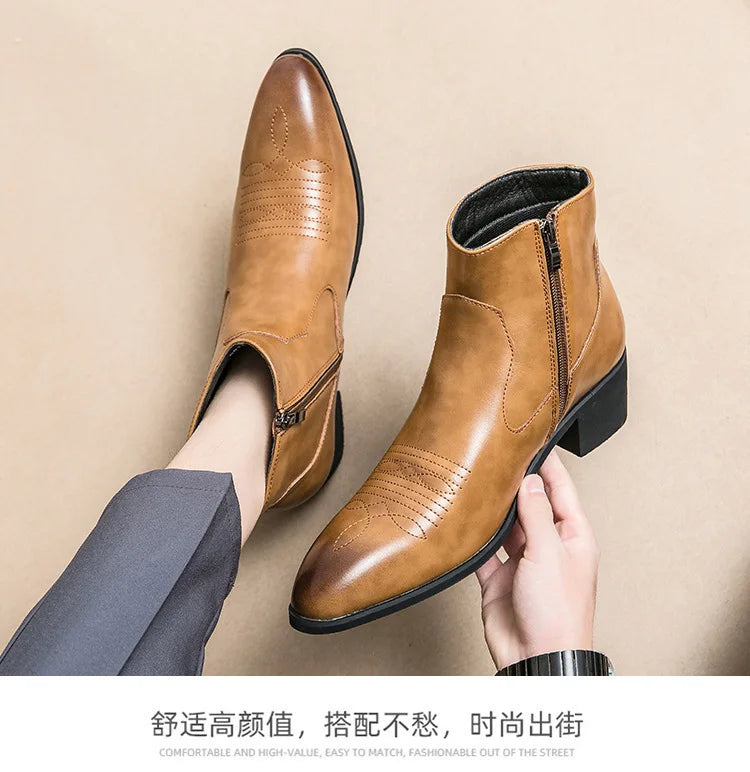 Western Boots for Men Cowboy Black Zipper Brown Ankle Boots Business Handmade Size 38-46 Mens Boots 2025 new