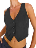 Women Vest Caot Sleeveless V Neck Button Waistcoat Solid Color Blazer Gilet for Casual Daily Fashion