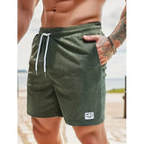 Men Shorts Solid Color Mid Waist Summer Motion Waffle Texture Deep Crotch Drawstring Mens Shorts Loose Knee Length Casual Short