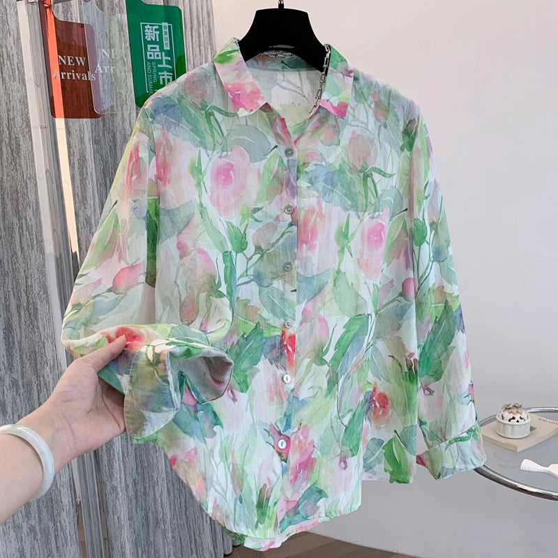 THHONE New Fashion Autumn Blouse Woman Cotton Loose Print Blusa Mujer Camisas Long Sleeve Casual Korean Elegant Women's Clothing
