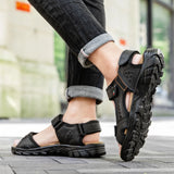 Outdoor Summer Sandals Outdoor Men's Leather Beach Shoes Breathable Casual Sandalias Man Wading Shoes Non-slip Slippers Sandaly