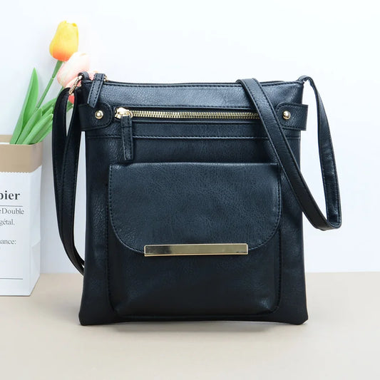 Vintage Solid Faux Leather Crossbody Bags For Women Square Flap Shoulder Bag Metal Decor Ladies Handbags Festival Gift