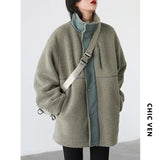 CHIC VEN Women Jacket Coat Thicken Warm Casual Lamb Faux Fur Woman Overcoat Loose Outerwear Female Tops Lady Autumn Winter 2025