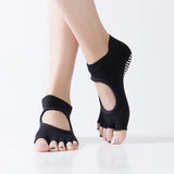 Women Backless Five Toe Yoga Socks Non-Slip Cotton Ladies Dance Ballet Socks Open Half Breathable Fitness Sport Sock for Pilates
