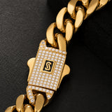 18K Gold Plated Cuban Link Chain Necklace for Men, 12/14mm Wide Miami Curb Chain Hip Hop Jewelry with Iced Out CZ Clasp, Luxury Streetwear Gold Chain Accessory for Party, Daily Wear, Birthday Gift