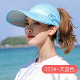 Women's Sun Hat Cycling Breathable Visor Caps Female Scalable Brim Empty Top Baseball Cap Wide Brim Cap UV Protection Beach Hats
