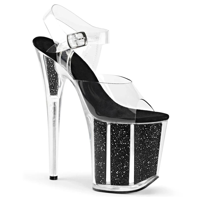 Rncksi 2025 Fashion Sexy Pole dancing Summer 20cm PVC Women Sandals Thin High Heels Sandals Slip-On Size 35-42