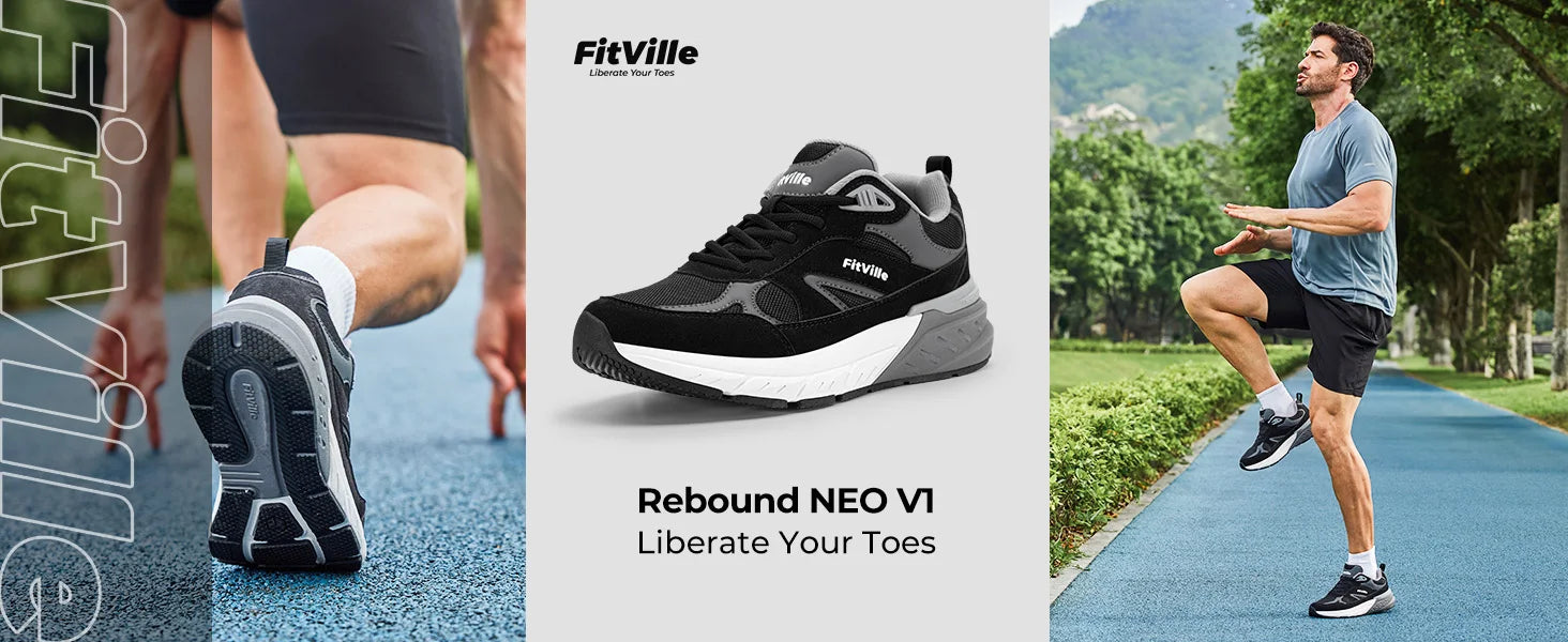 FitVille Newest Walking Shoes for Men Wide Width Sneakers with Arch Support for Flat Feet Heel Pain Relief Plantar Fasciitis