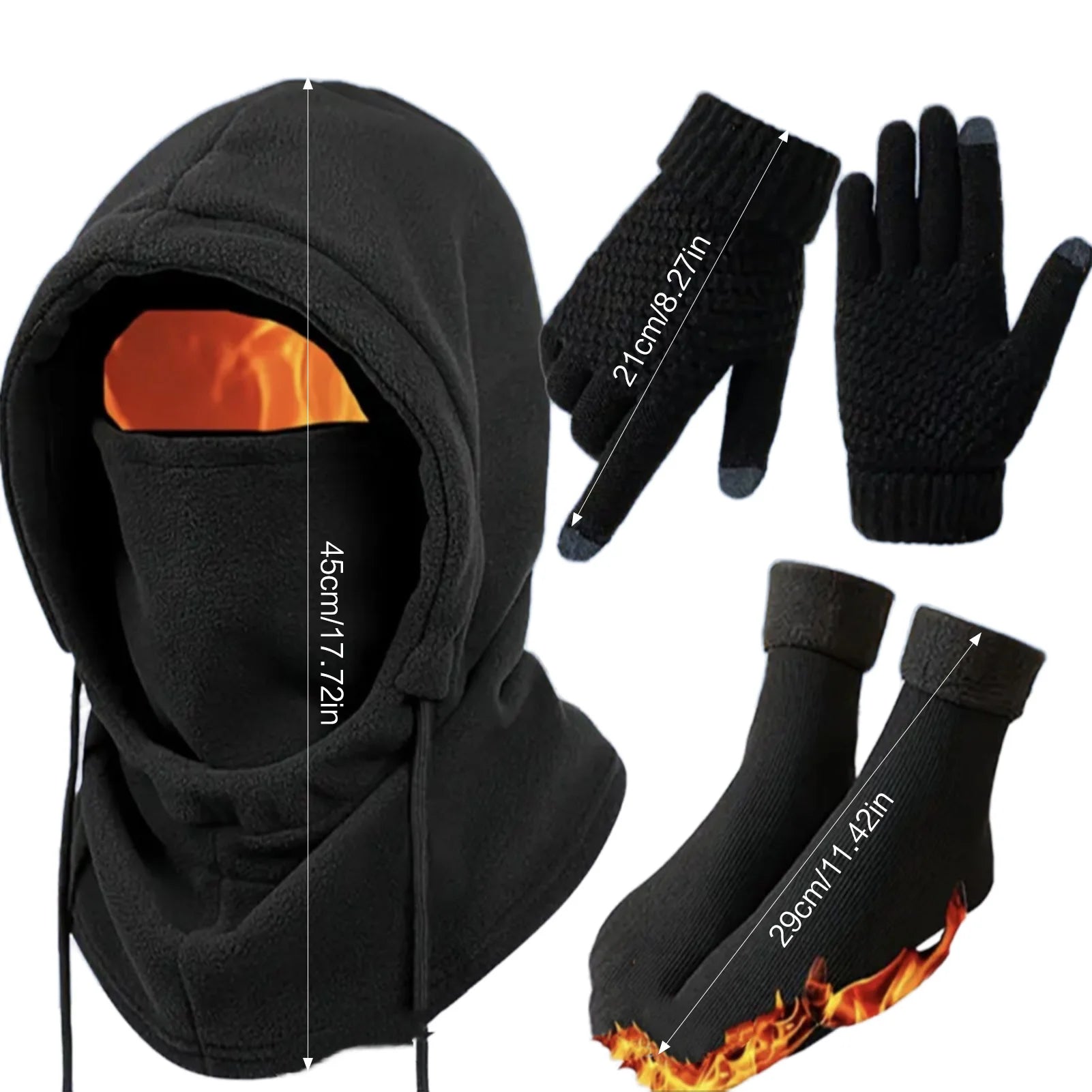3-4Pcs Winter Hat Gloves Socks Set Windproof Anti-Slip Stretchy Unisex for Outdoor Sports and Daily Use
