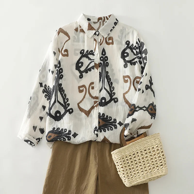 THHONE New Fashion Autumn Blouse Woman Cotton Loose Print Blusa Mujer Camisas Long Sleeve Casual Korean Elegant Women's Clothing