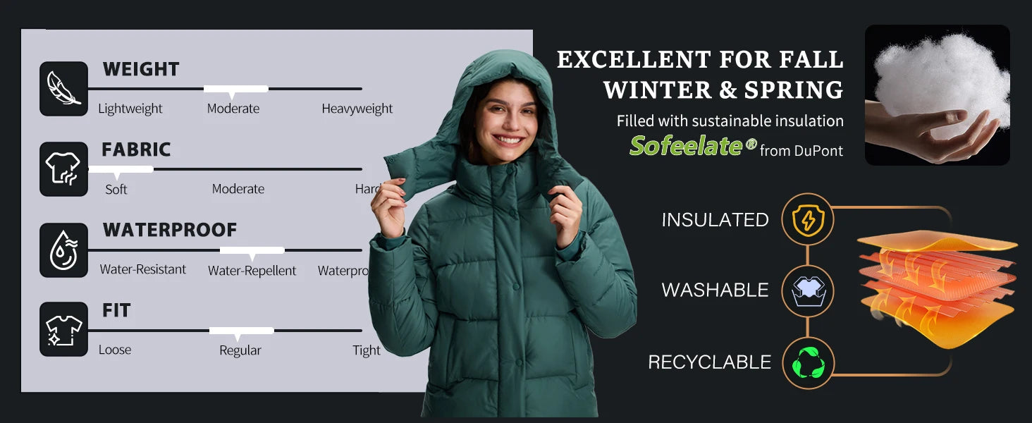 Pioneer Camp Women's Quilted Puffer Jacket, Warm Winter Coat Insulated Full Zip Hooded Jacket Pockets Outerwear Casual