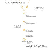 Colorful Long Square Pendant Stainless Steel Necklace for Women Luxury Czech Glass Gold Plated Waterproof Charm Jewelry