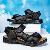 Outdoor Summer Sandals Outdoor Men's Leather Beach Shoes Breathable Casual Sandalias Man Wading Shoes Non-slip Slippers Sandaly