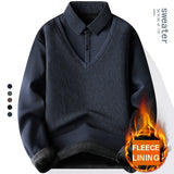 Men's Winter Sweater Fashion Polo Shirt Pullover Slim Fit Elegant Luxury Brand Knitwear Fake Two Pieces Knitted Fleece Sweaters